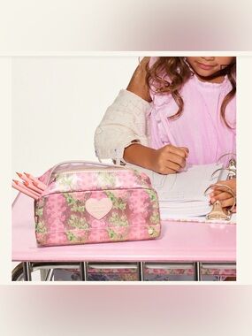STATE Bags x LoveShackFancy Clinton Pencil Case metallic rose floral print NEW